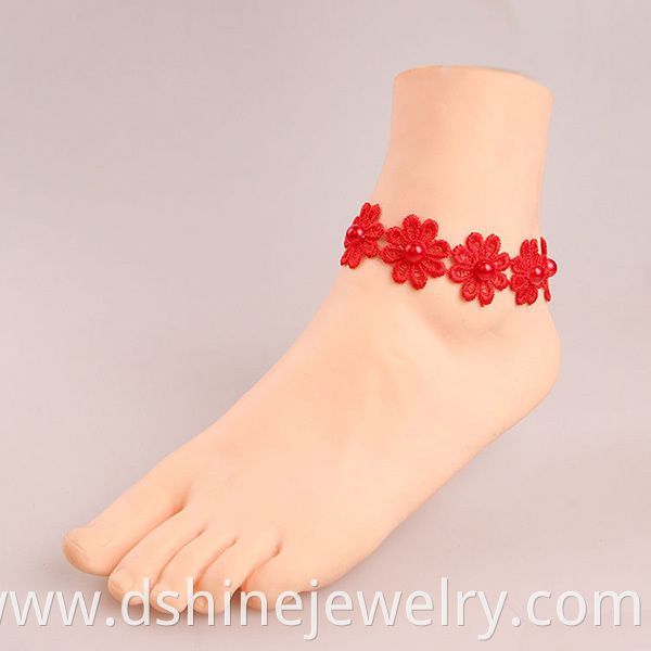 Red Daisy Lace Handmade Anklets